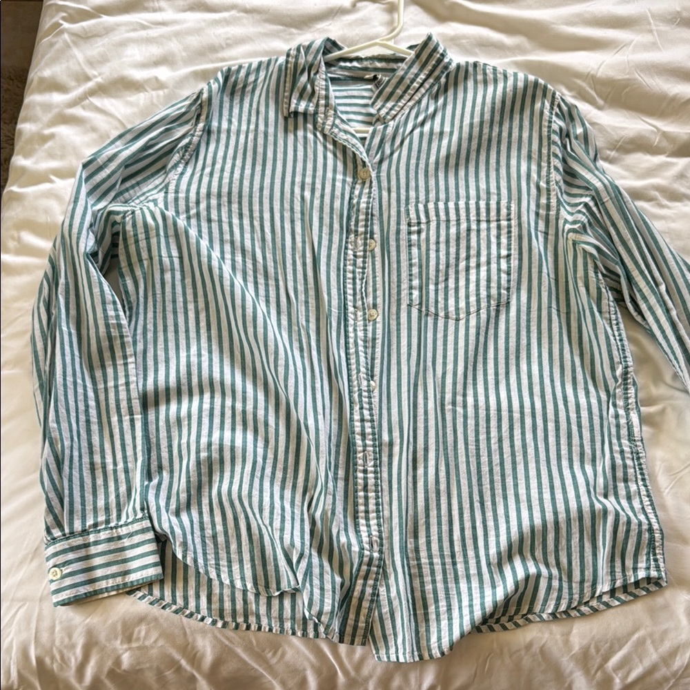 Striped Green and White Men's Shirt